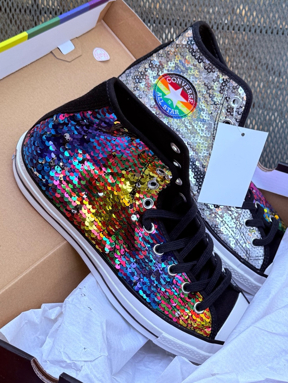 Converse Rainbow Sequin High Top Sneakers. NIB/NWT Men’s 10.5 /Women’s 12.5